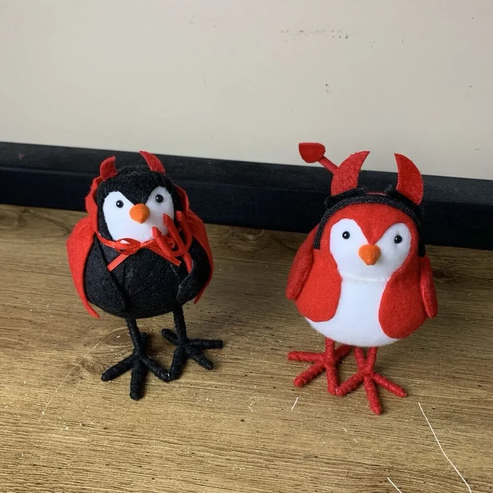 Featherly Friends Felt Bird Set of 2 Red and Black Devil